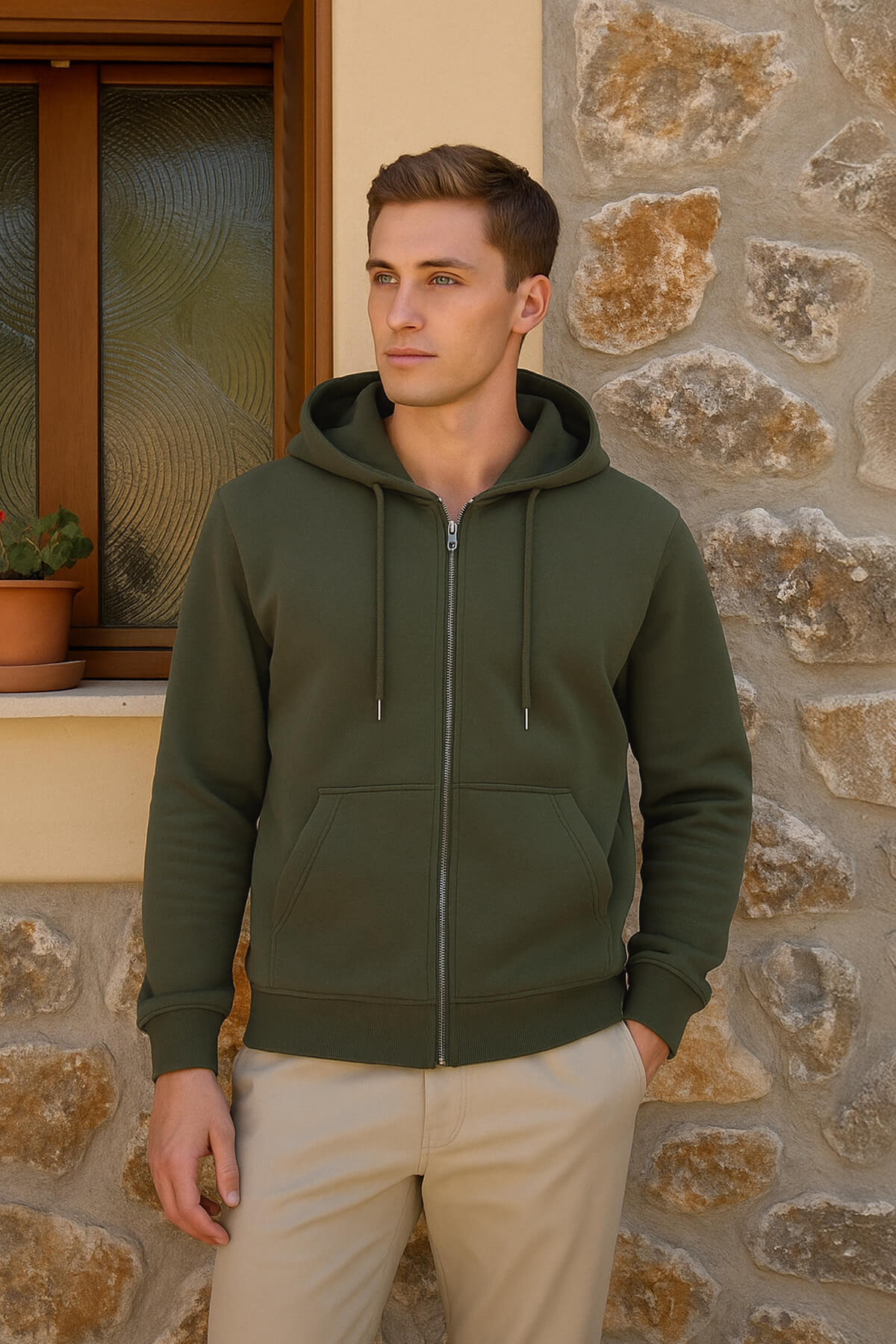 Férfi sweatshirt – khaki