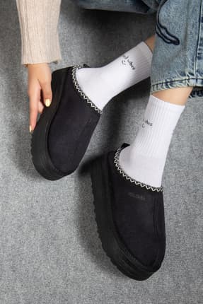 Női szőrmés papucscipő – fekete