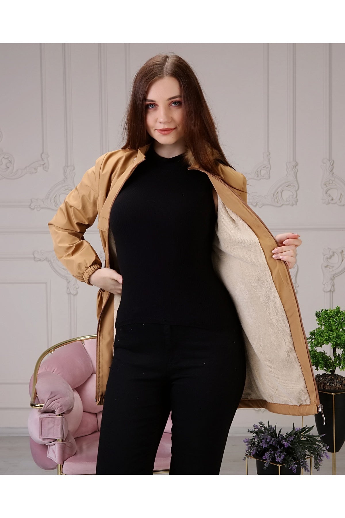 Női téli kabát – konyakbarna